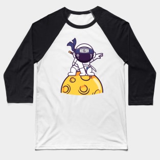 Cute Astronaut Ninja Landing On Moon Cartoon Baseball T-Shirt